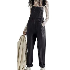 Black Leather Overalls for Women